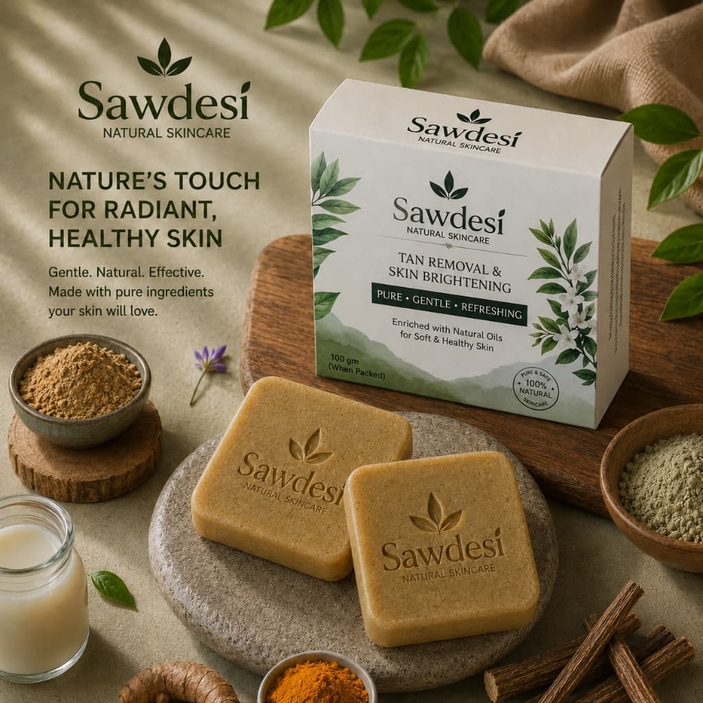 Sawdesi handcrafted natural soap bar made with goat milk, turmeric, and sandalwood